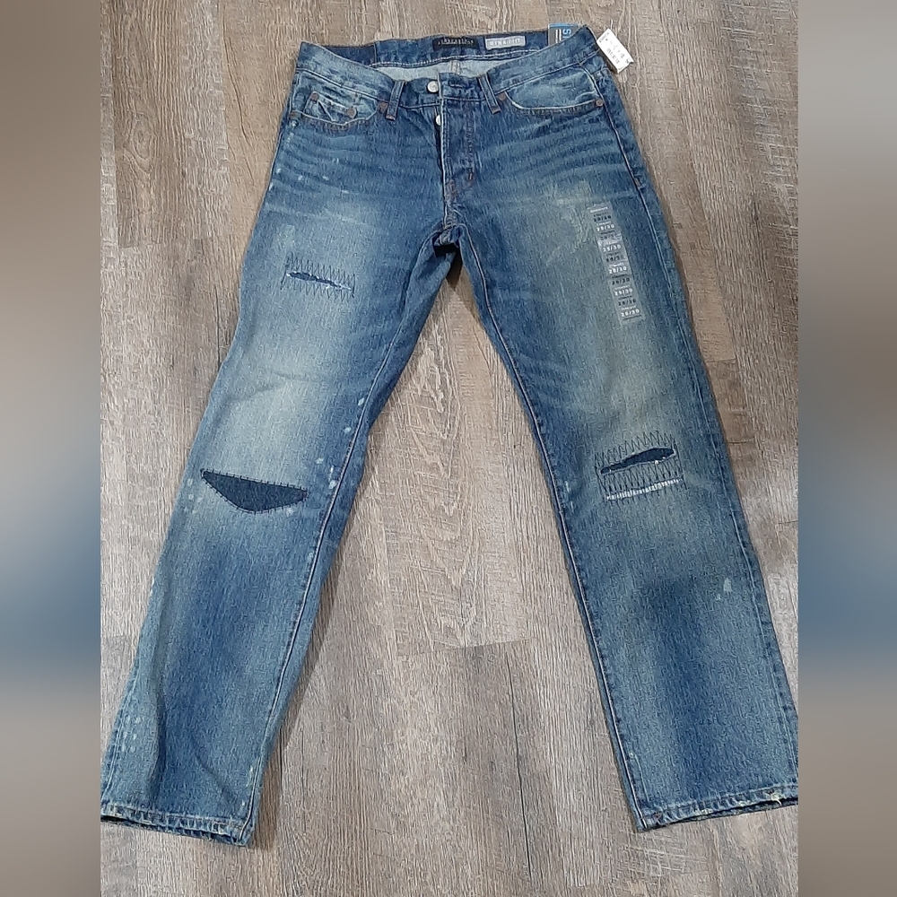 NEW Aeropostale Men's 29 x 30 Straight Leg Distressed Patched Denim Blue Jeans